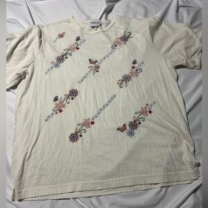 Vintage Floral Embroidered Bon Worth Blouse Cottage Grandma Coquette Size Large